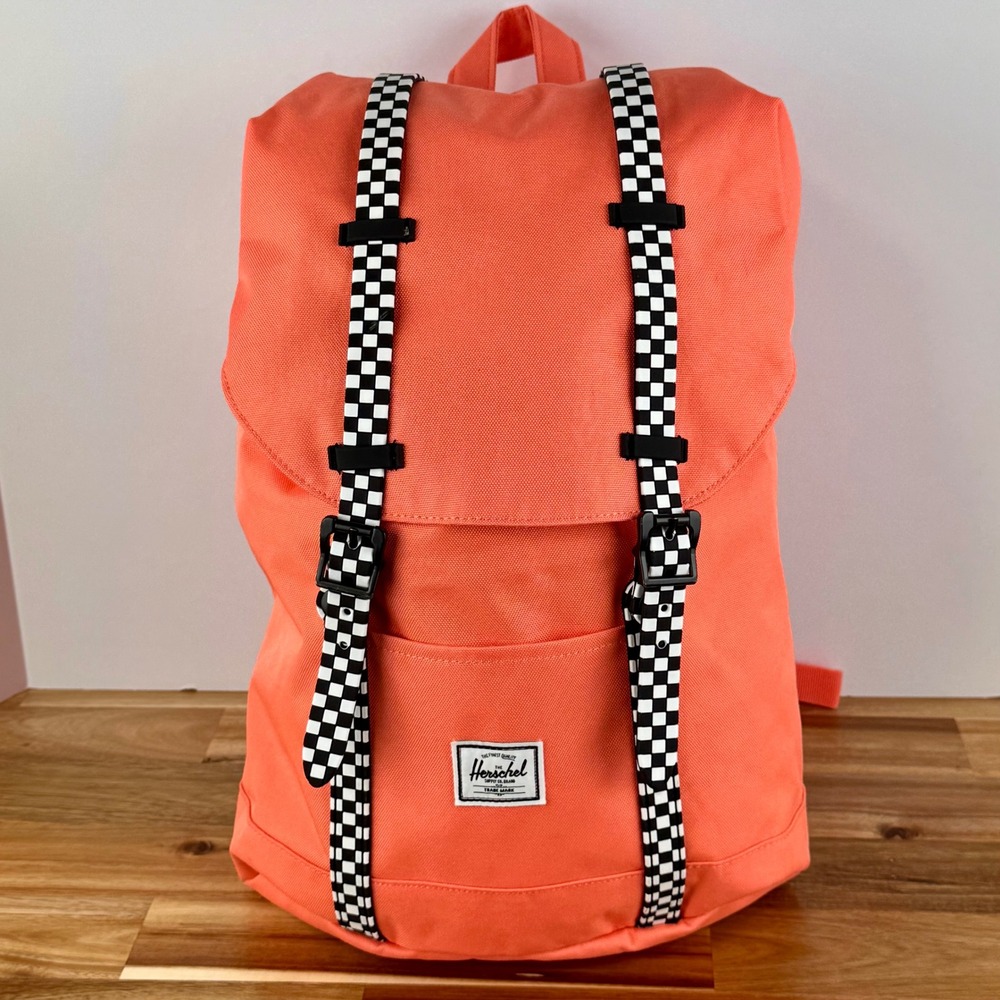 Herschel Supply Co. Backpack Coral Orange Checkerboard Straps Student‎ School